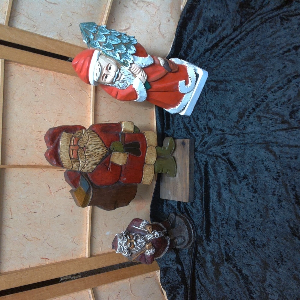Set Of 3 Wooden Santa Clause Statues-vintage